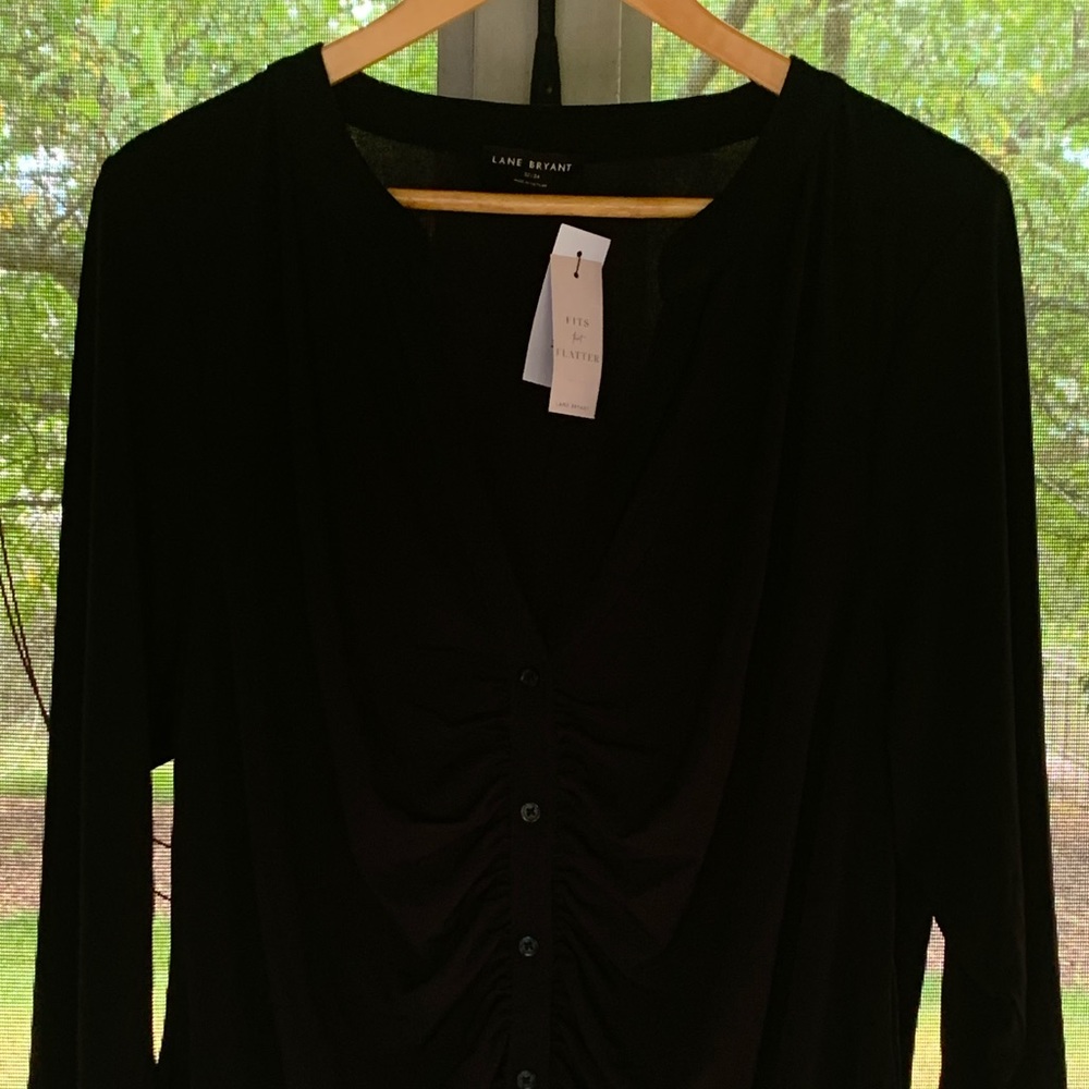 NWT Lane Bryant Illusions Collection black v-neck blouse with ruching size 22/24